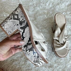 New Without Box Very Volatile Morgans Snake Print Platform Heels in Cream/Black